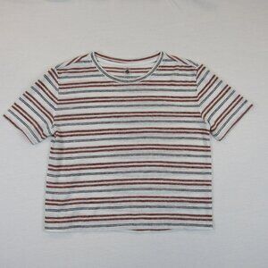 Lou & Grey Cropped Tee Women's Size XS Striped Multicolored Shirt Short Sleeve